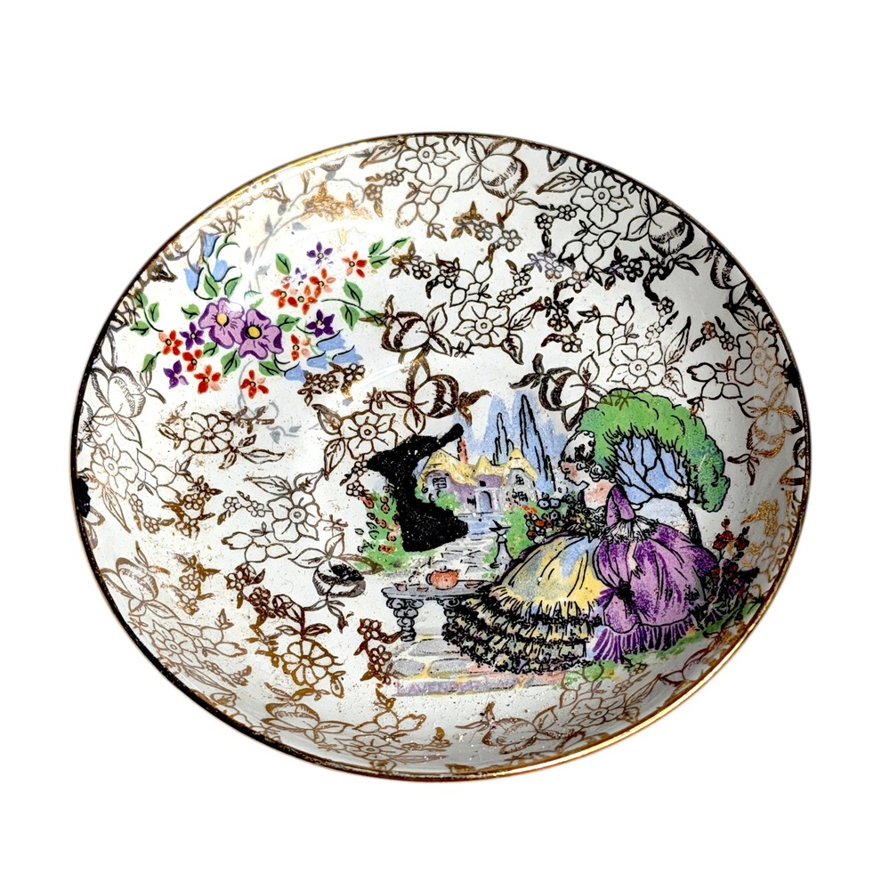 BCM Nelson Ware Pompadour Saucer Bowl Gold‎ Gilt Floral England 4.75in Vtg